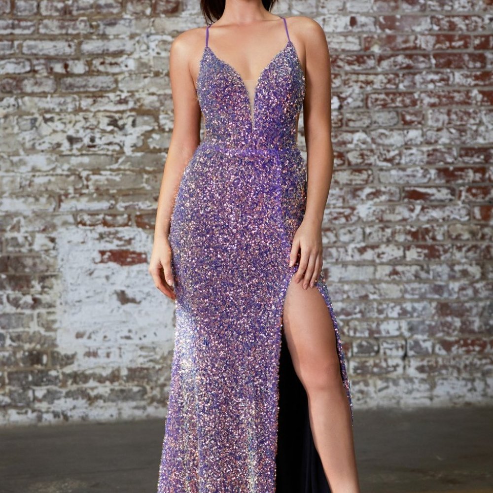 V-Neck Glittered Sheath Shape Prom Dress CD175